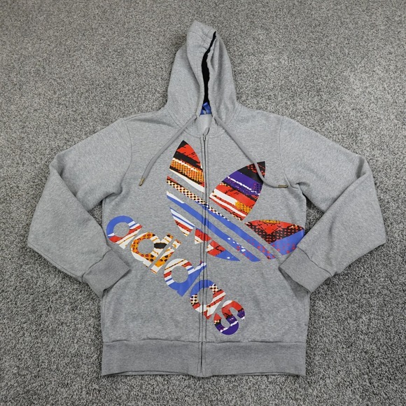 adidas Other - Adidas Men's Gray Zip-Up Hoodie with Multicolor Trefoil Logo